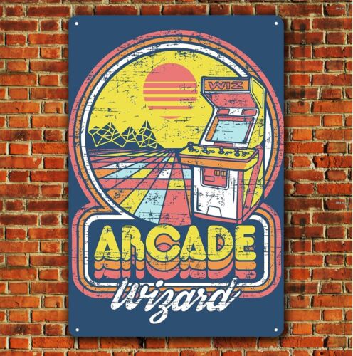 Arcade Games & Vending Llc Photos - โปสเตอร์โลหะลายเกมย้อนยุค Arcade Wizard - (ขนาด 8x12